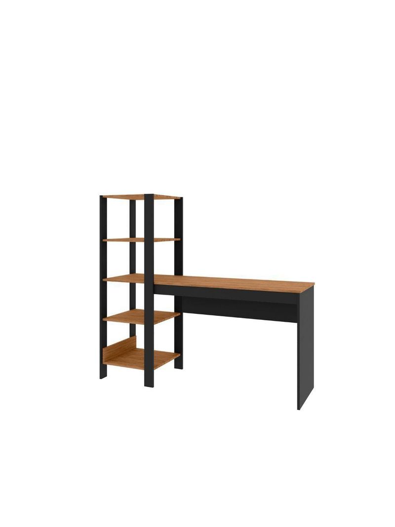 Mesa Escritório Computador Multiuso Com Estante Lateral Artemis Canela