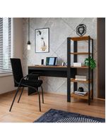 Mesa Escritório Computador Multiuso Com Estante Lateral Artemis Canela