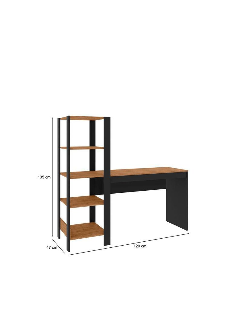 Mesa Escritório Computador Multiuso Com Estante Lateral Artemis Canela
