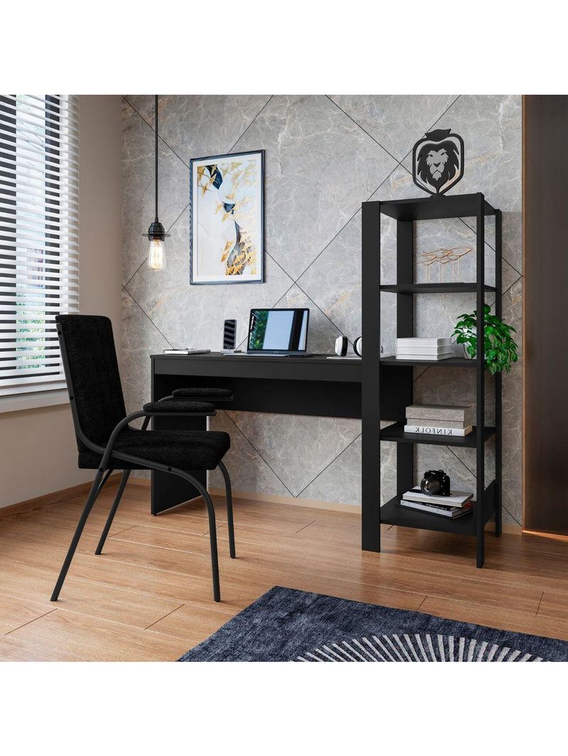 Escrivaninha Mesa De Estudo Office 120 Cm Com Prateleira Artemis Preto