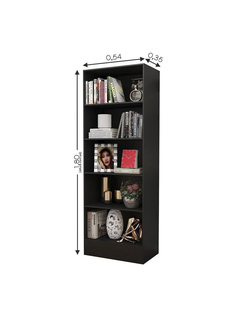 Estante Clarice 180cm Em Mdp Carioca Móveis Preto