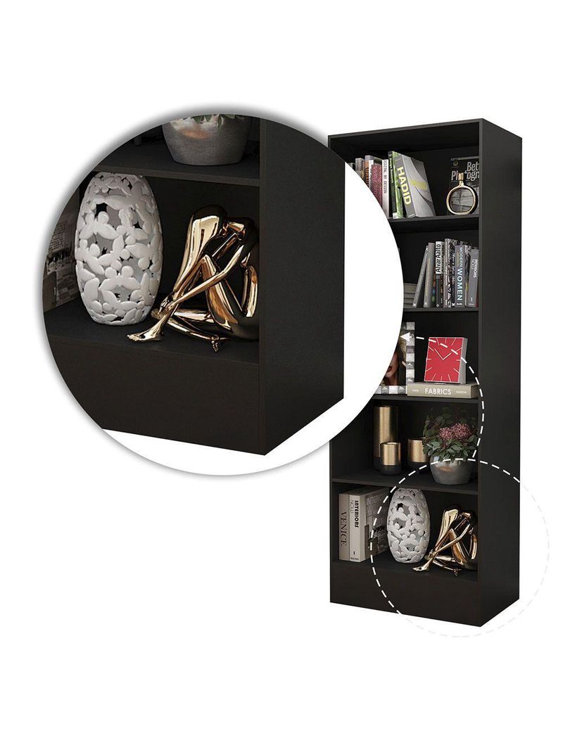 Estante Clarice 180cm Em Mdp Carioca Móveis Preto