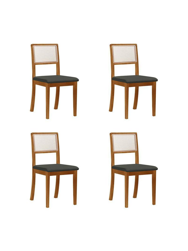 4 Cadeira Estofada Linho Madeira Maciça Rubi Encosto Em Tela chumbo