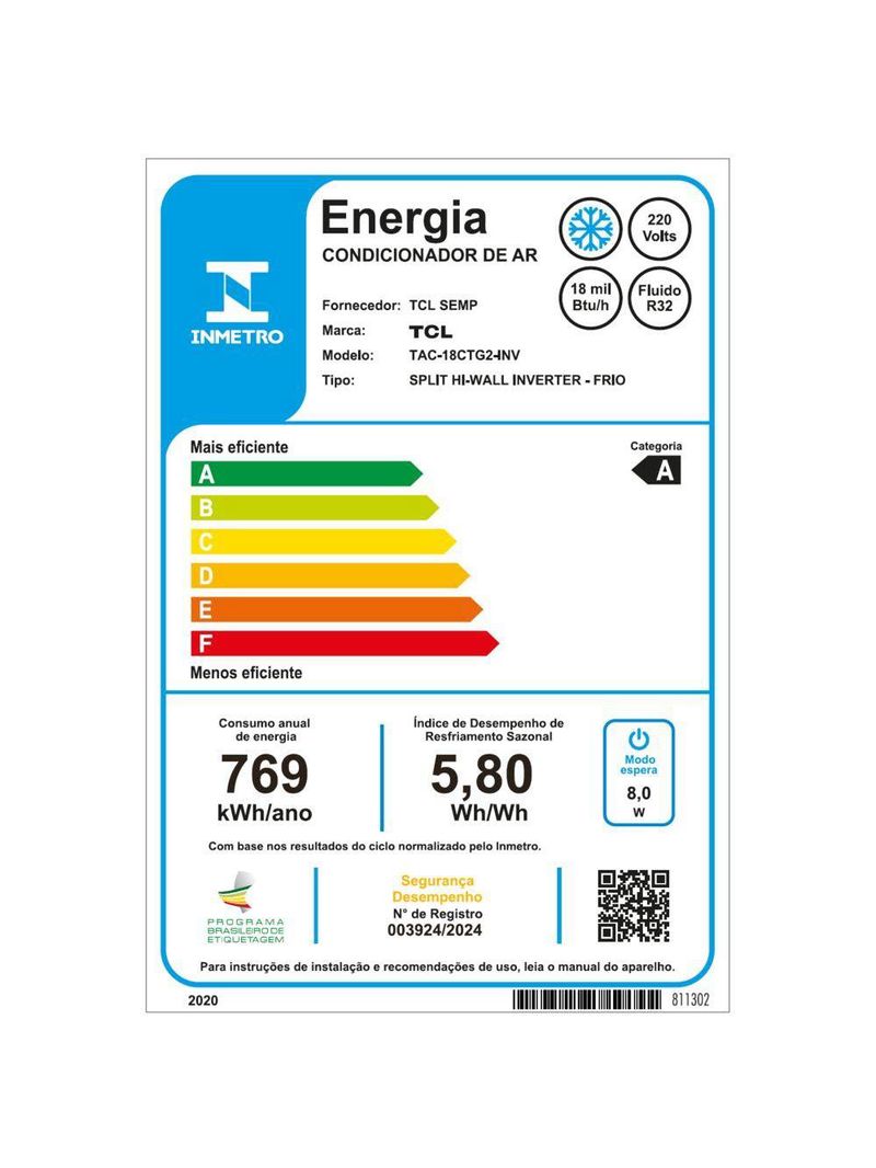Ar Condicionado Split Hi Wall TCL T-Pro 20 Inverter 18000 BTUs Frio 220V R-32