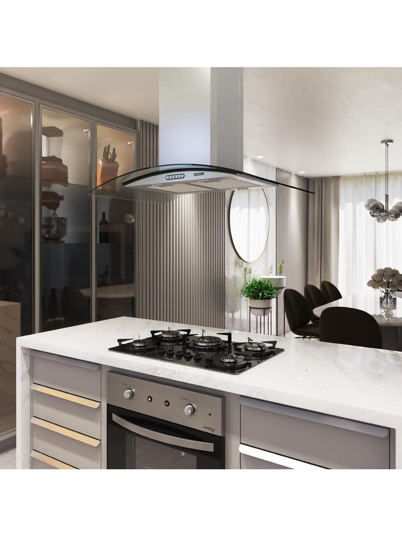 Coifa Ilha Nardelli CIVC Vidro Curvo 90 cm Inox 220V