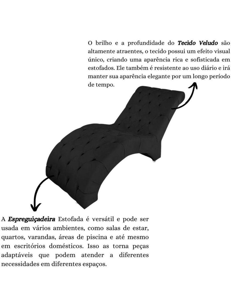 Recamier Divã Espreguiçadeira Para Sala Cliníca Aline Veludo Preto