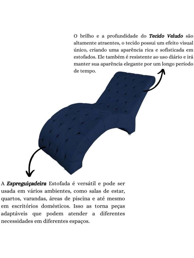 Recamier Divã Espreguiçadeira Para Sala Cliníca Aline Veludo Azul Marinho