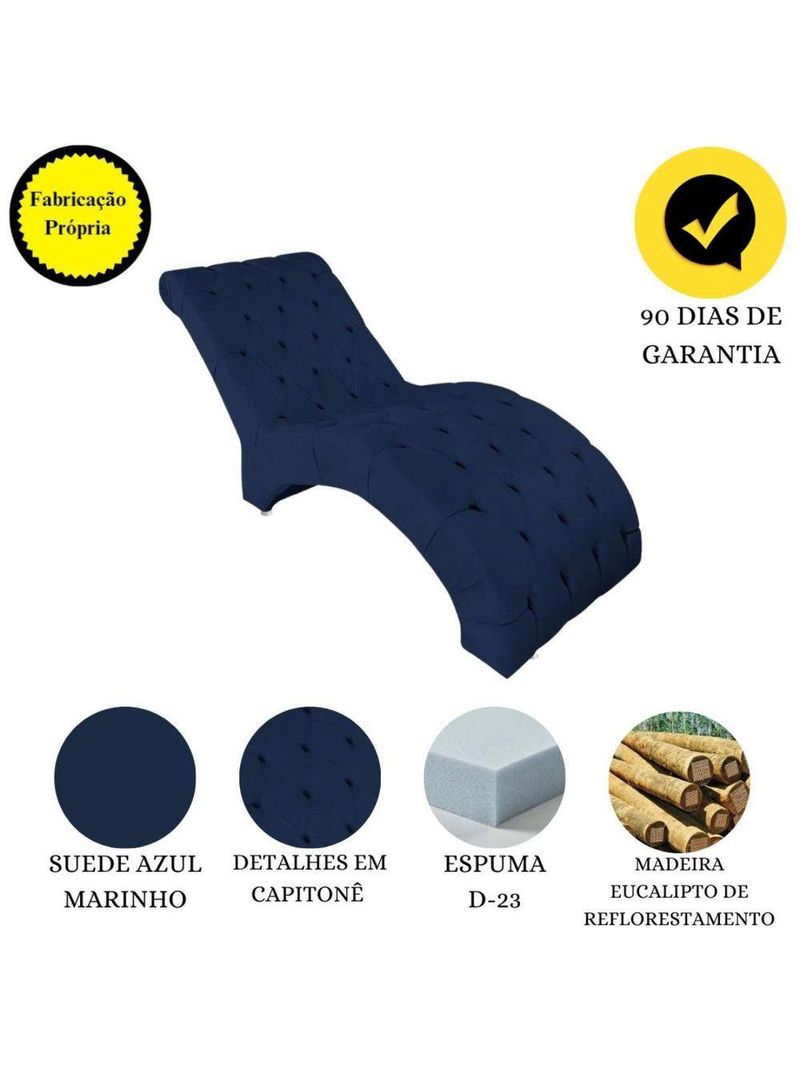 Recamier Divã Espreguiçadeira Para Sala Cliníca Elisa Suede Azul Marinho