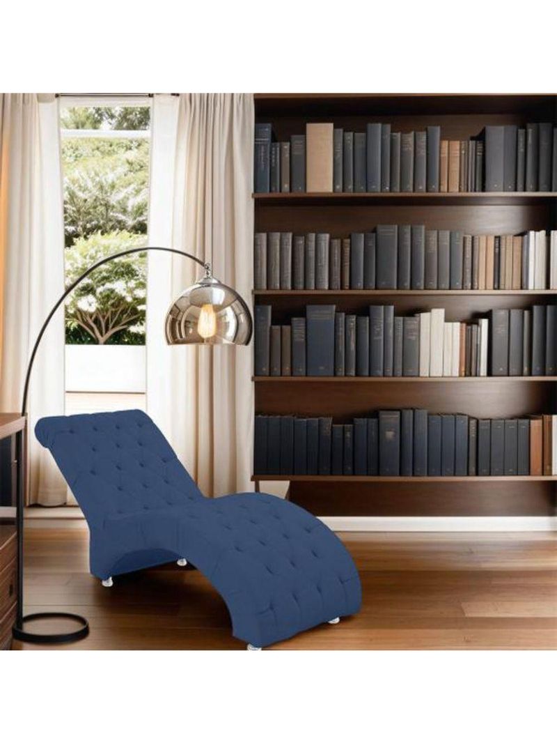 Recamier Divã Espreguiçadeira Para Sala Cliníca Elisa Suede Azul Marinho