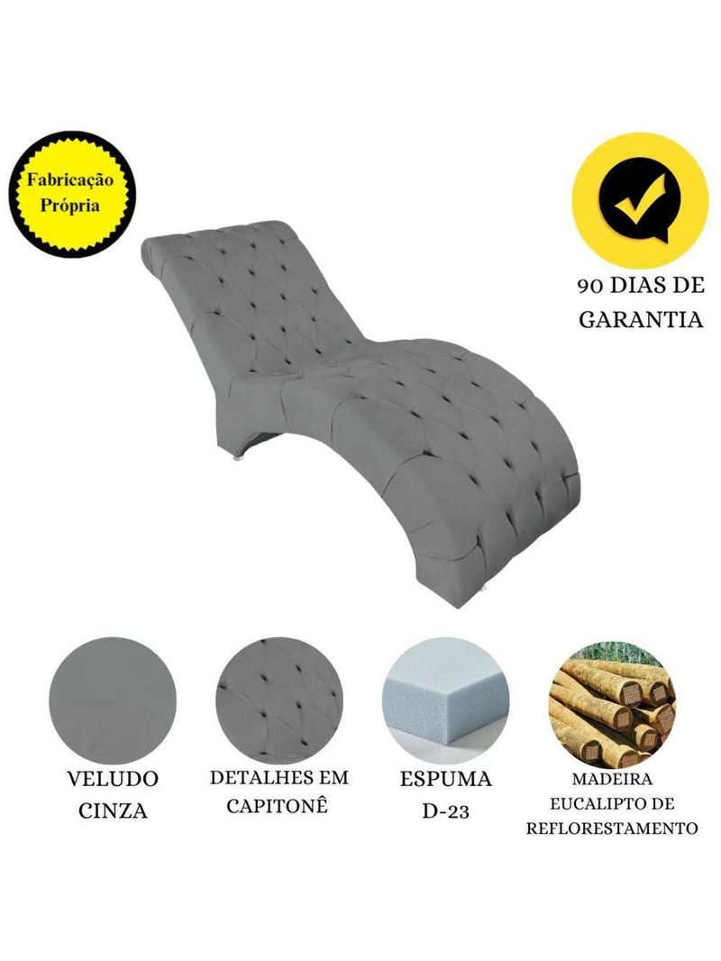 Recamier Divã Espreguiçadeira Para Sala Cliníca Aline Veludo Cinza