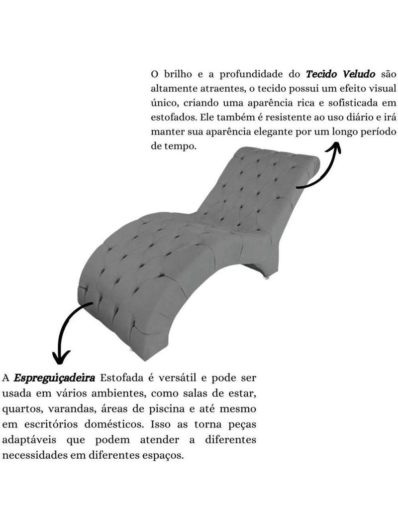 Recamier Divã Espreguiçadeira Para Sala Cliníca Aline Veludo Cinza