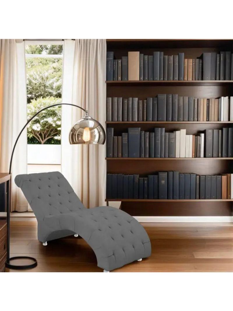 Recamier Divã Espreguiçadeira Para Sala Cliníca Aline Veludo Cinza
