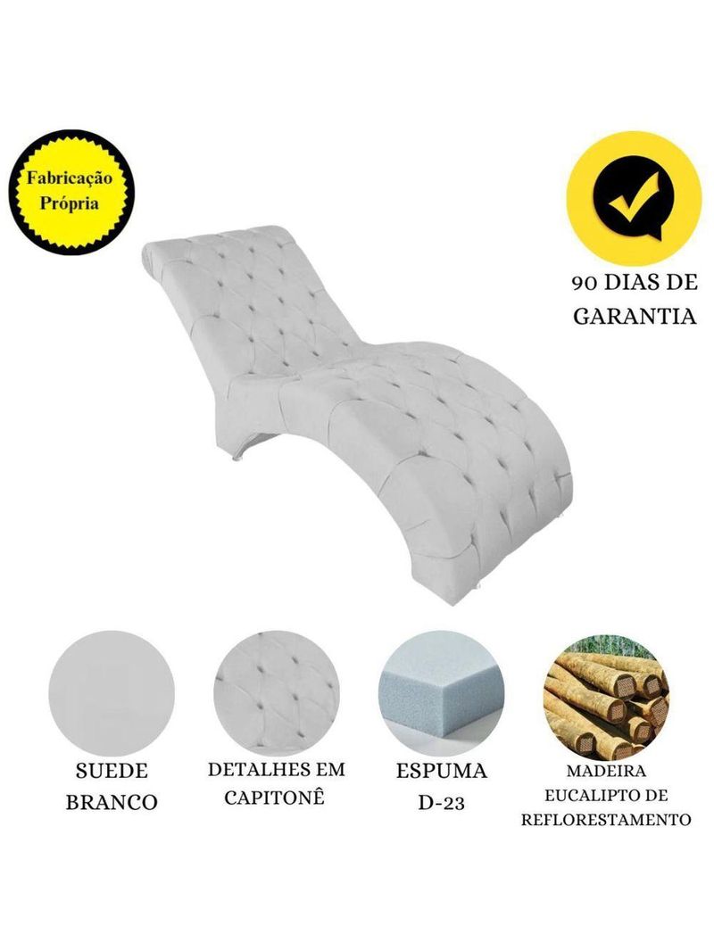 Recamier Divã Espreguiçadeira Para Sala Cliníca Aline Suede Branco