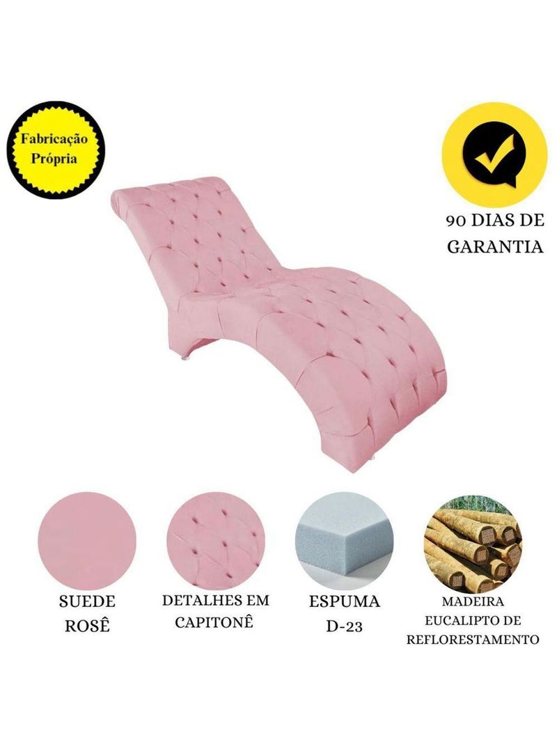 Recamier Divã Espreguiçadeira Para Sala Cliníca Aline Suede Rosê