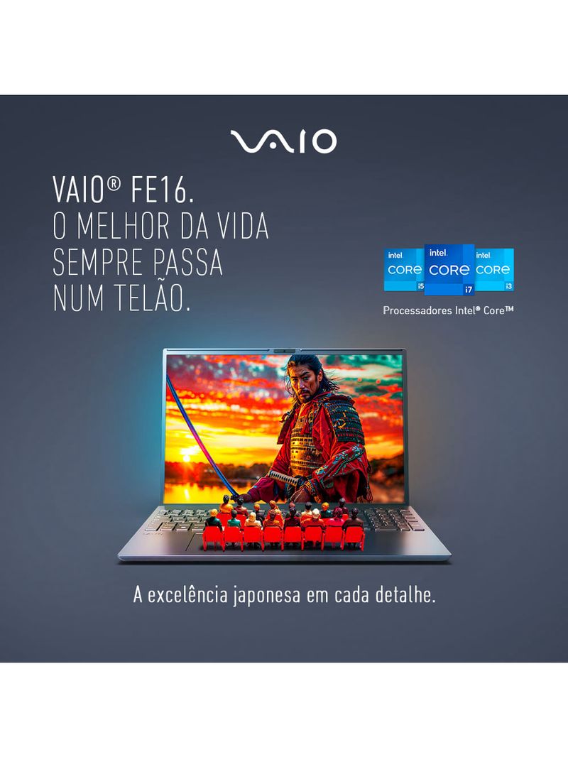 Notebook VAIO FE16 Intel® Core™ i3-1315U Windows 11 Home 8GB RAM 256GB SSD 16" IPS WUXGA Antirreflexo - Cinza Grafite