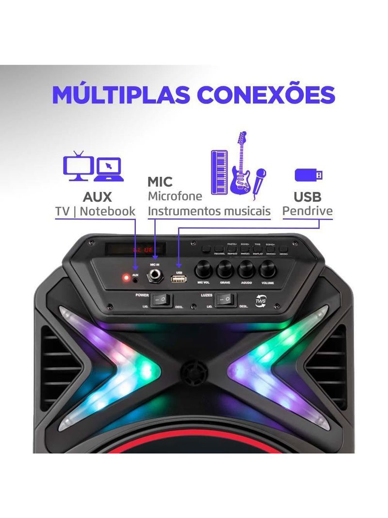 Caixa amplificada mondial cm-400 com bluetooth, usb e rádio fm - 400w