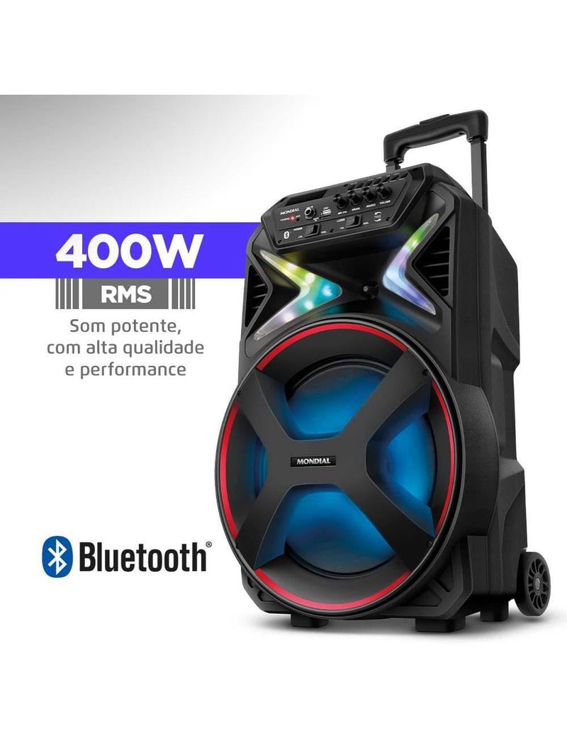 Caixa amplificada mondial cm-400 com bluetooth, usb e rádio fm - 400w