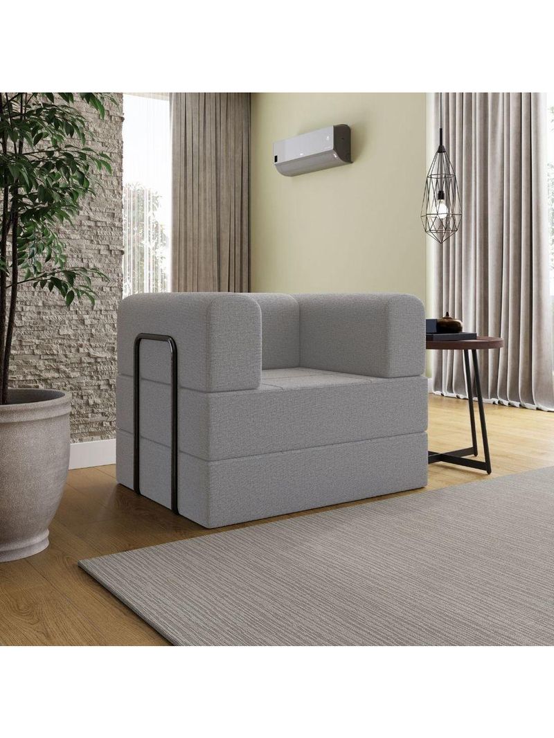 Poltrona Decorativa Berlim Modular Sala Linho Para Sala linho Cinza