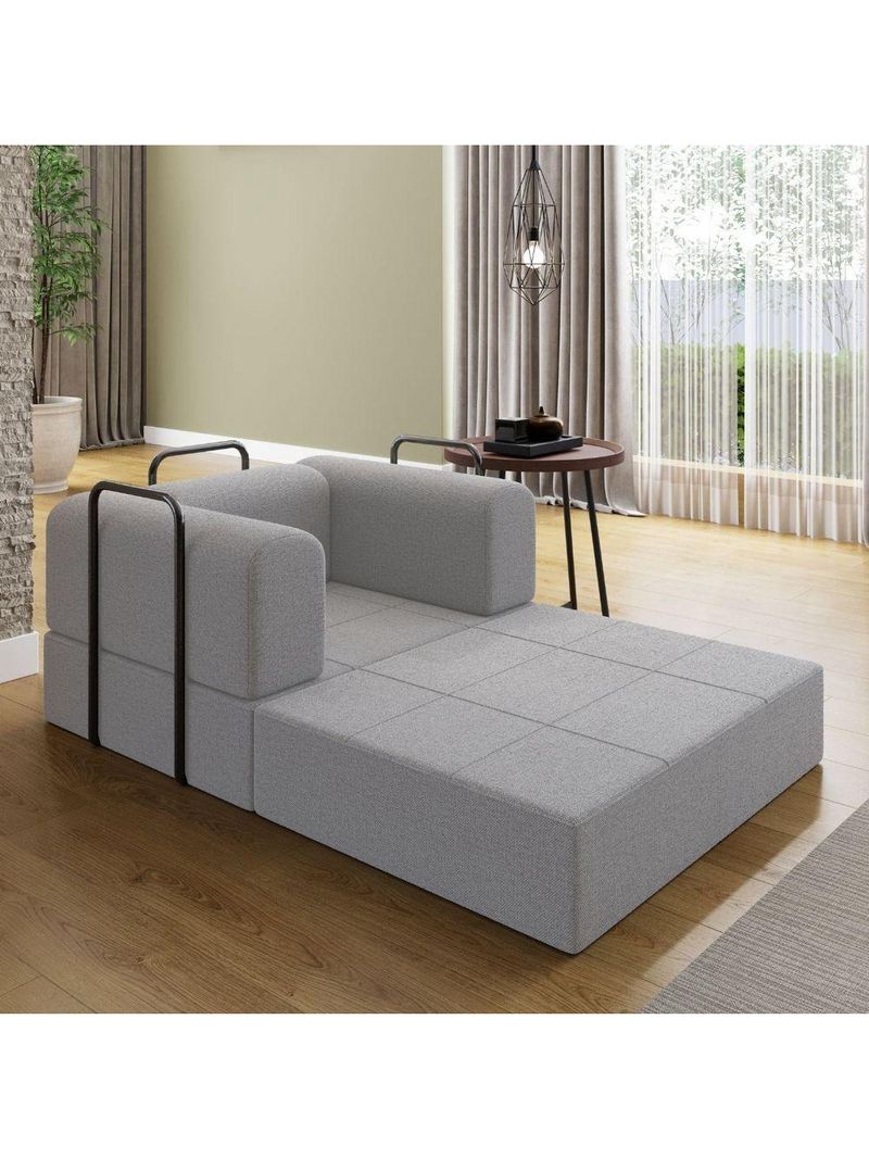 Poltrona Decorativa Berlim Modular Sala Linho Para Sala linho Cinza