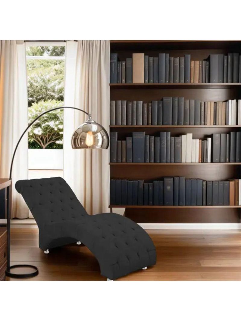 Recamier Divã Espreguiçadeira Para Sala Cliníca Aline Suede Preto