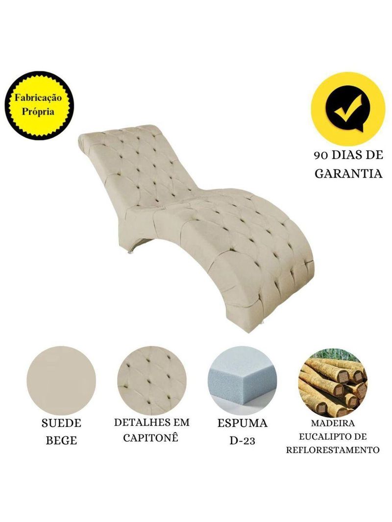 Recamier Divã Espreguiçadeira Para Sala Cliníca Aline Suede Bege