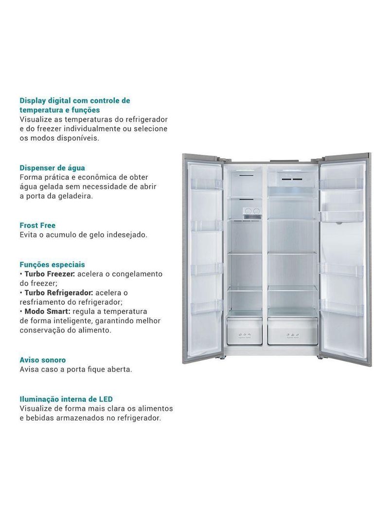 Geladeira Philco Frost Free Inverter Side By Side 486L PRF504ID Inox 220V