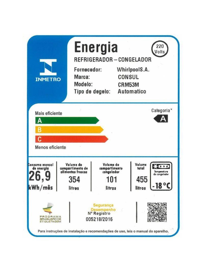Geladeira Consul Frost Free Duplex 455L Tecnologia Inverter Branco 110V