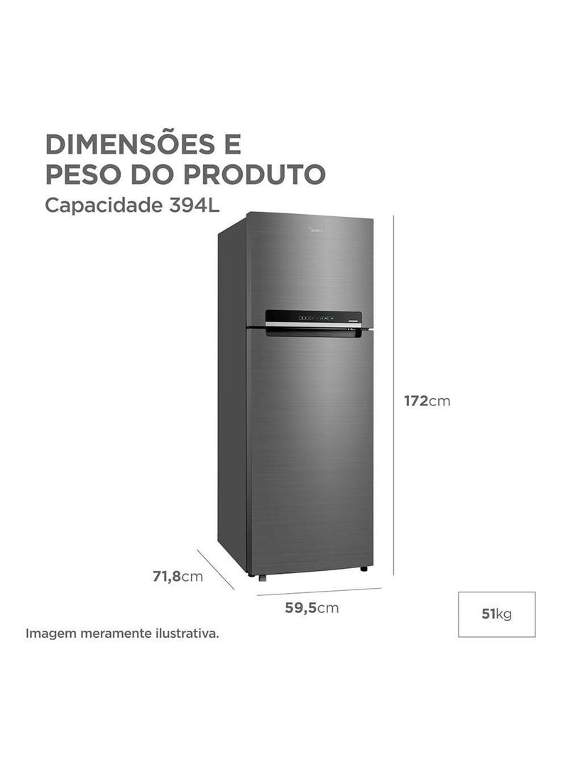 Geladeira Frost Free Duplex 394L Inverter Inox Midea MDRT533EVD462 220V