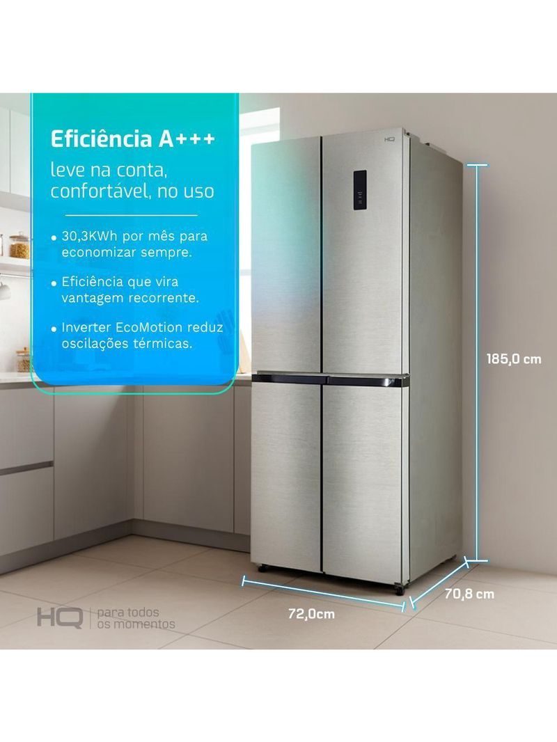 Geladeira Refrigerador HQ Frost Free Inverter Multidoor 426 Litros Inox HQ-426MDFF 110V