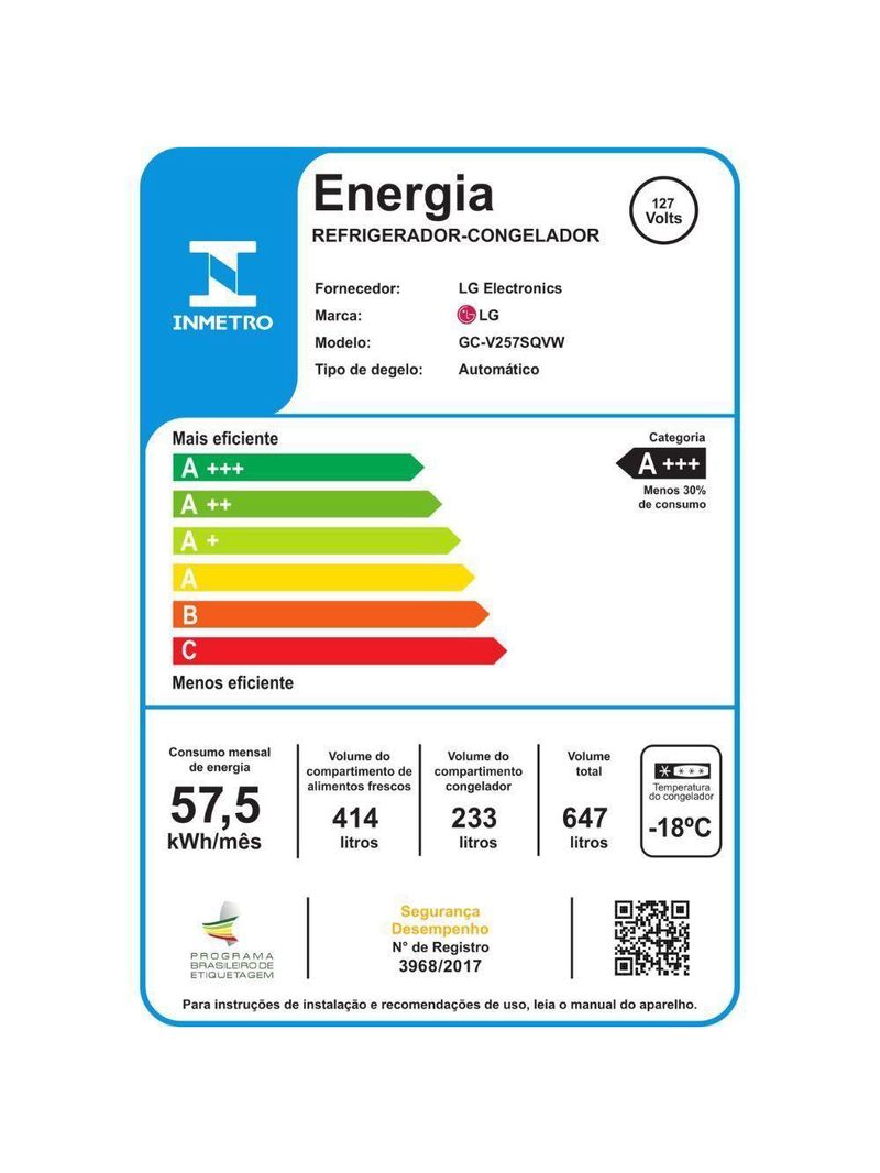 Geladeira LG Frost Free Side By Side Inverter 647L Instaview GC-V257SQV Preto 110V