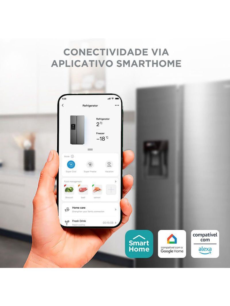 Geladeira Midea Side By Side Dispenser água E Gelo Inverter Inox 570L MDRS761MYD462 220V