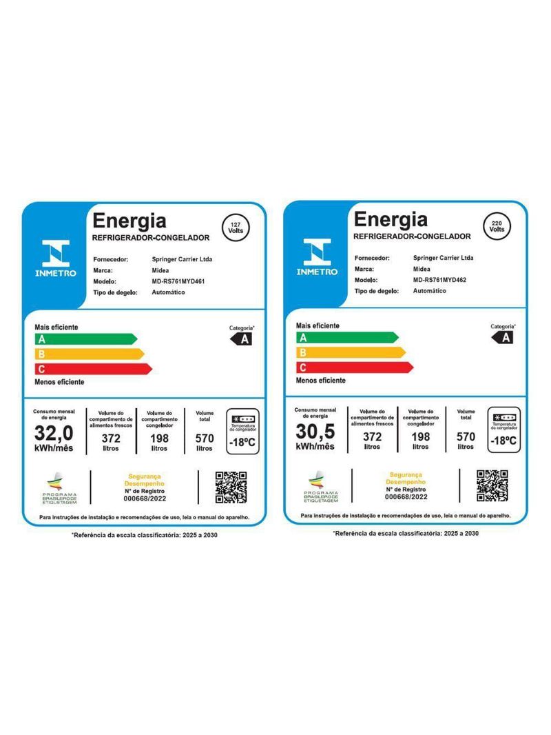 Geladeira Midea Side By Side Dispenser água E Gelo Inverter Inox 570L MDRS761MYD462 220V