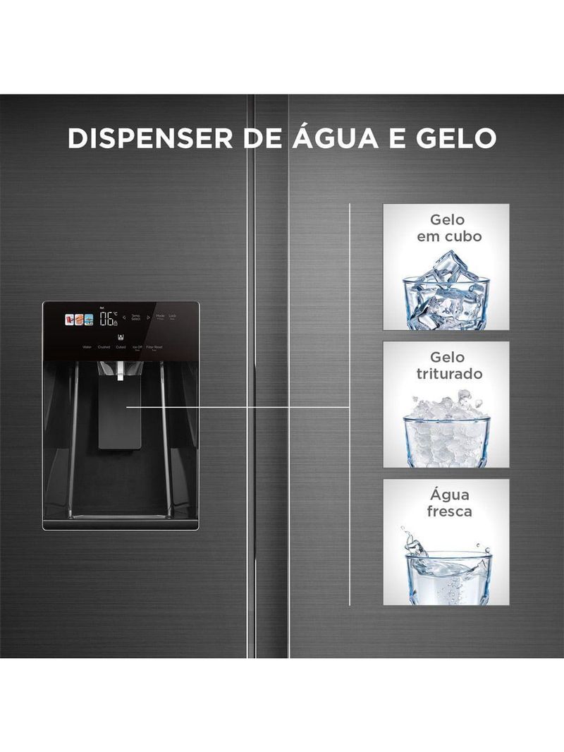 Geladeira Midea Side By Side Dispenser água E Gelo Inverter Inox 570L MDRS761MYD461 110V