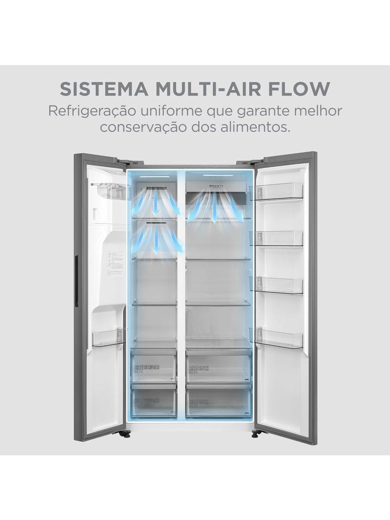 Geladeira Midea Side By Side Dispenser água E Gelo Inverter Inox 570L MDRS761MYD461 110V