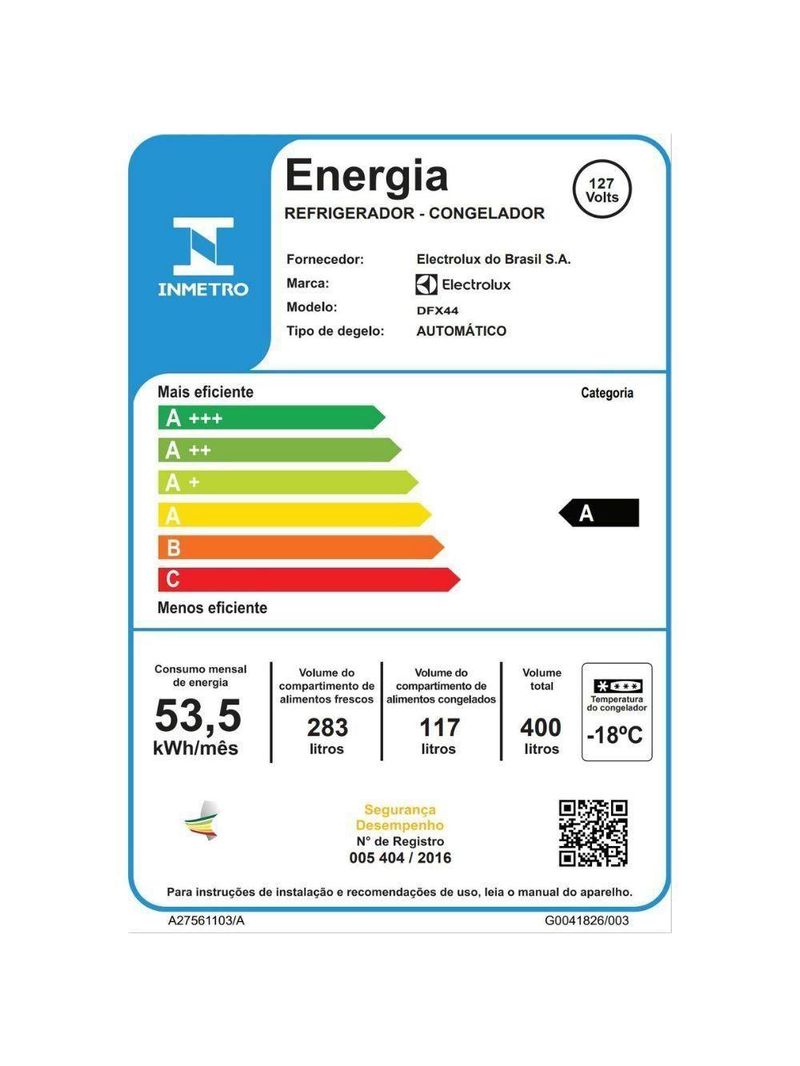 Geladeira Electrolux Frost Free Duplex 400L DFX44 Inox 110V