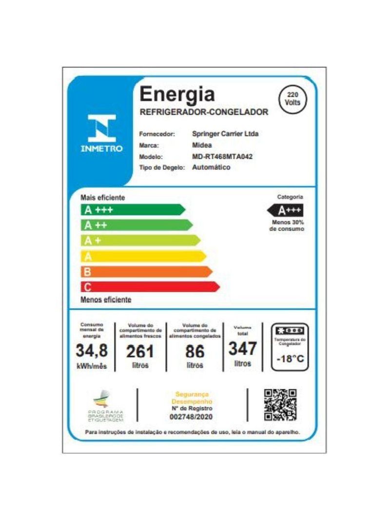 Geladeira Midea Frost Free Duplex 347L RT468MTA Inox 220V