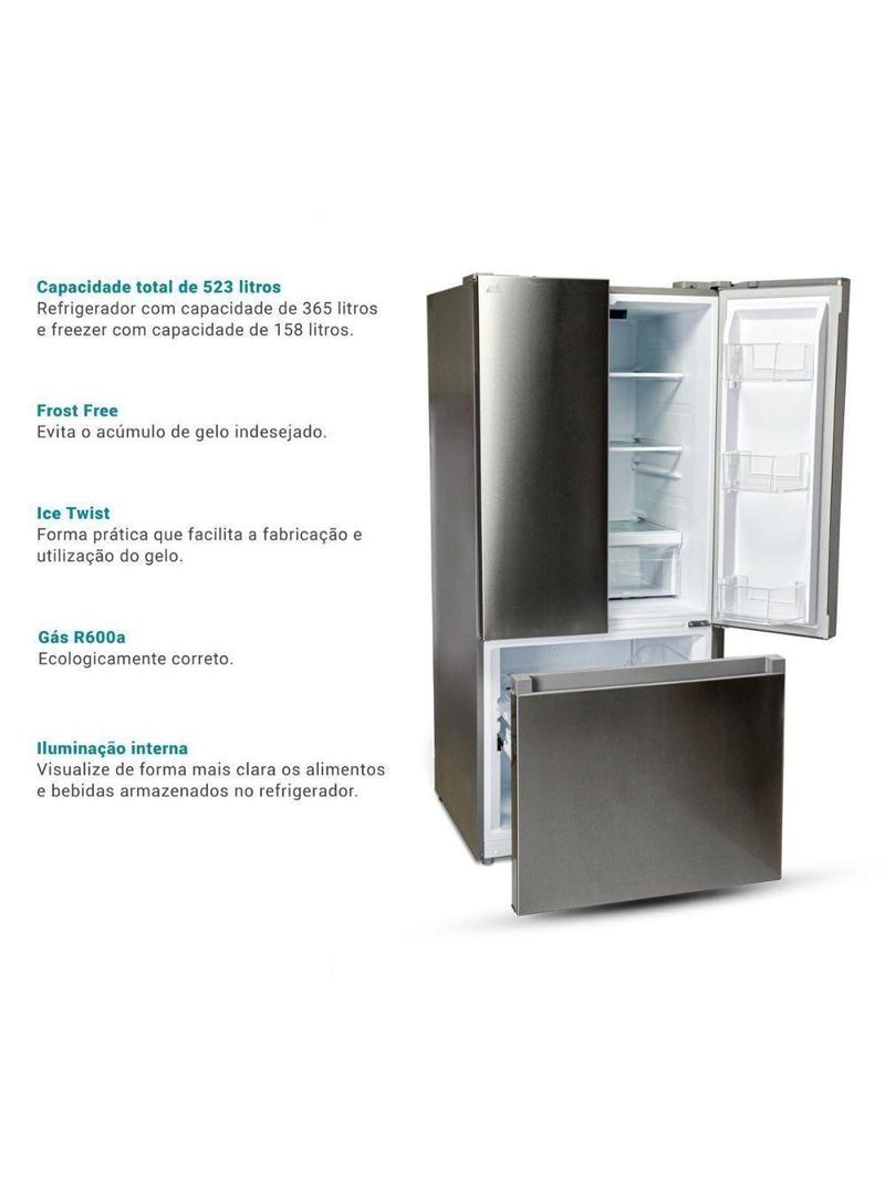 Geladeira Philco Eco Inverter Frost Free French Door 523L PRF53A Inox 110V