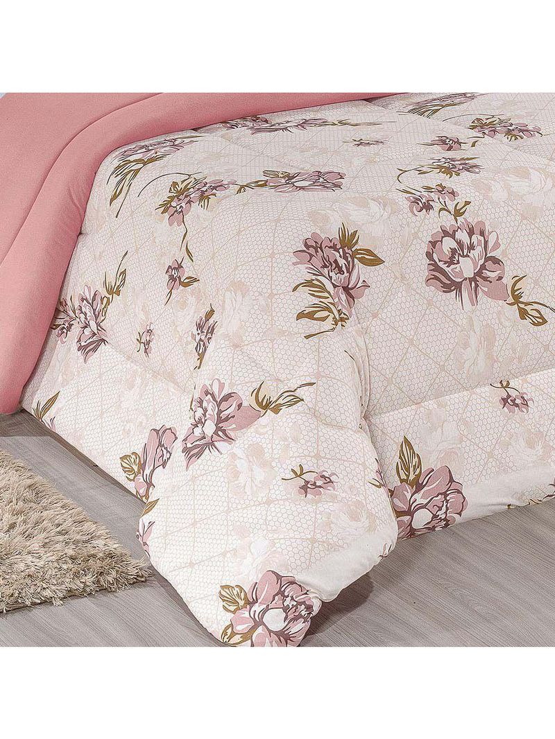 Edredom Casal Queen Quality Estampado Dupla Face 100% Algodão Fio Penteado 1 Peça - Rosê