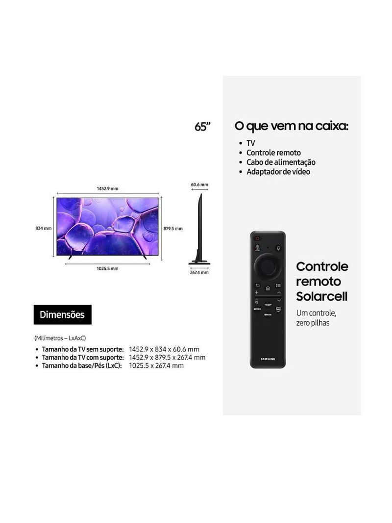 Smart TV 65 Samsung Crystal UHD 4K U8600F Xbox Cloud Gaming Preto Bivolt