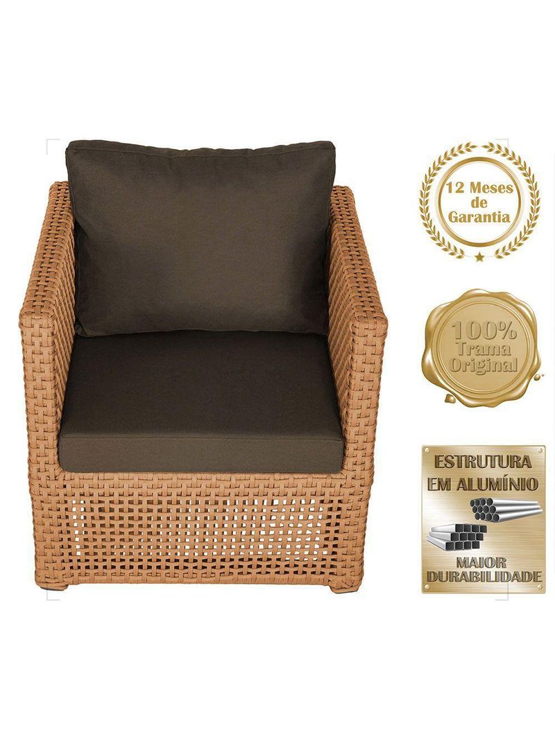 Mesa E 3 Poltronas Madri Corda Náutica Estofado 9 Trama Terra Cota