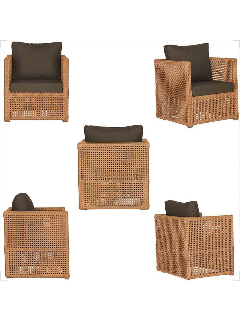 Mesa E 3 Poltronas Madri Corda Náutica Estofado 9 Trama Terra Cota