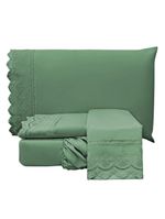 Jogo Cama Lençol Loren Queen Bordado Inglês Micro Percal 300 Fios 4 Peças - Verde Esmeralda