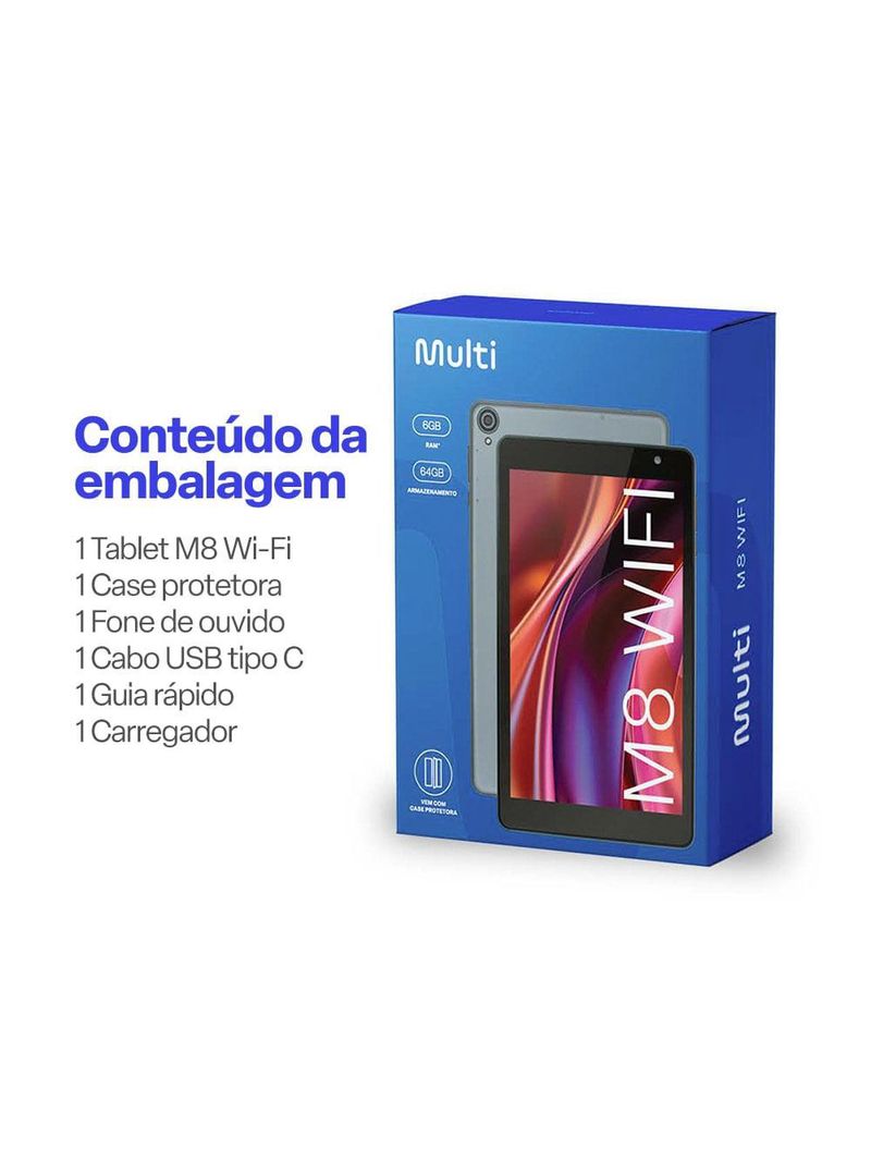 Tablet m8 wi-fi 6gb ram + 64gb + tela 8 pol + android 13 + octa-core multi - nb426