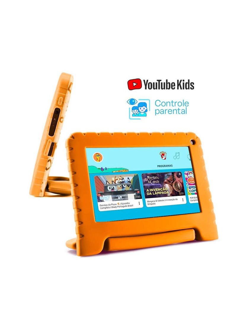Tablet infantil multi kid pad com controle parental 4gb ram + 64gb + tela 7 pol + case + wi-fi + android 13 quad core - nb412