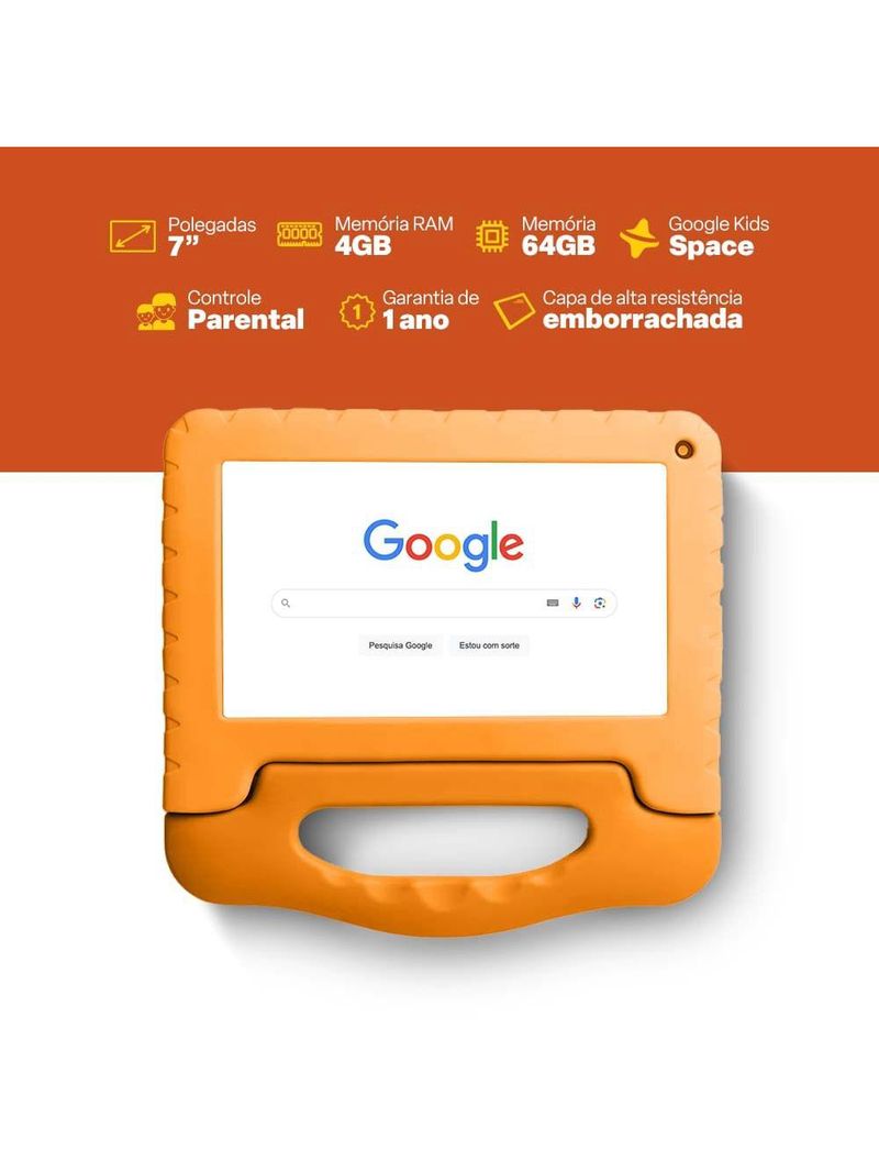 Tablet infantil multi kid pad com controle parental 4gb ram + 64gb + tela 7 pol + case + wi-fi + android 13 quad core - nb412
