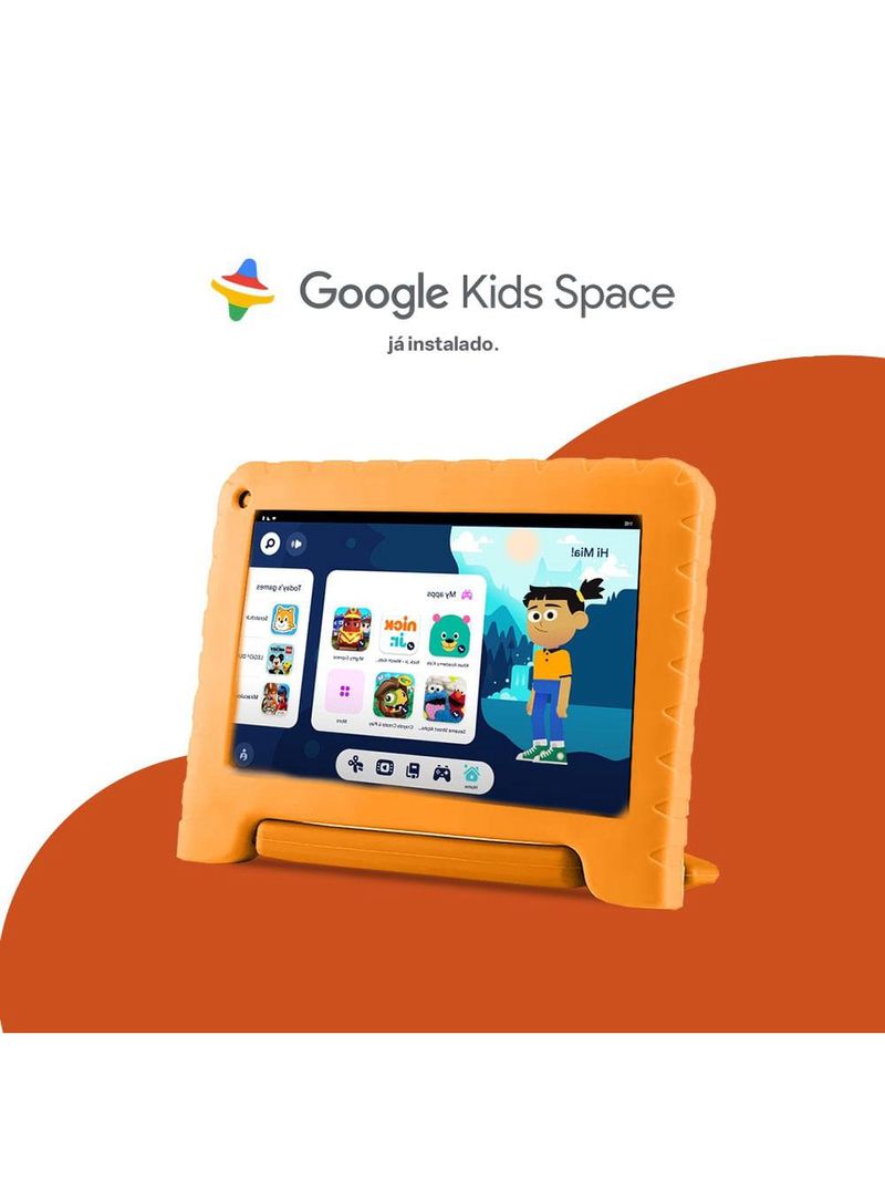 Tablet infantil multi kid pad com controle parental 4gb ram + 64gb + tela 7 pol + case + wi-fi + android 13 quad core - nb412