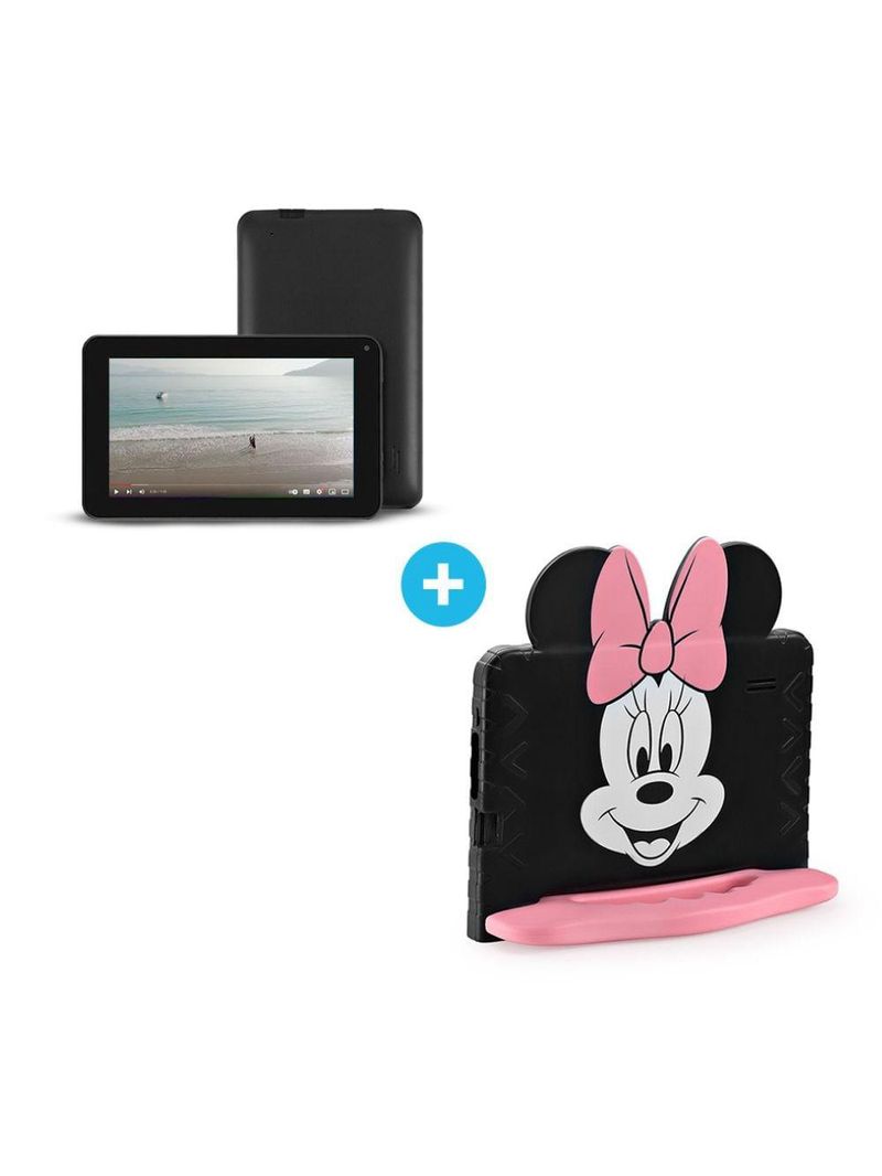Tablet infantil minnie com controle parental 4gb ram + 64gb + tela 7 pol + case + wi-fi + android 13 + quad core multi - nb414