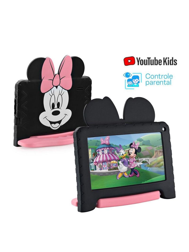 Tablet infantil minnie com controle parental 4gb ram + 64gb + tela 7 pol + case + wi-fi + android 13 + quad core multi - nb414