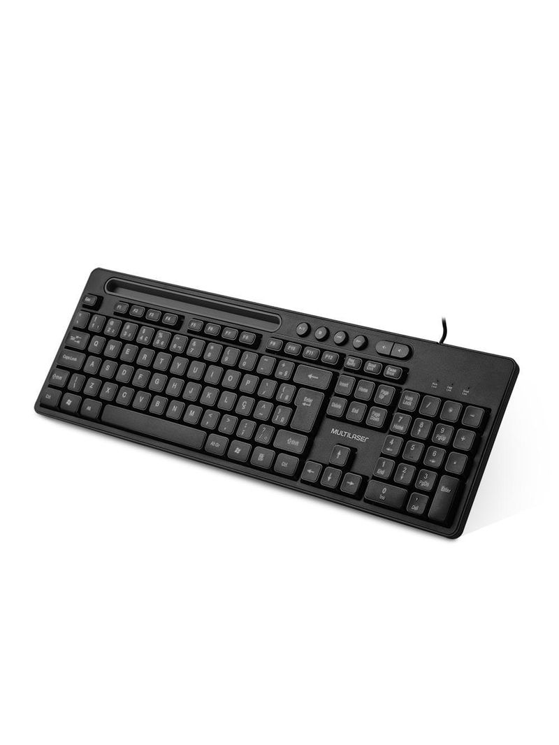 Teclado com fio conexão usb teclas multimídia slot p/ tablet até 10" preto multi (multilaser) - tc262