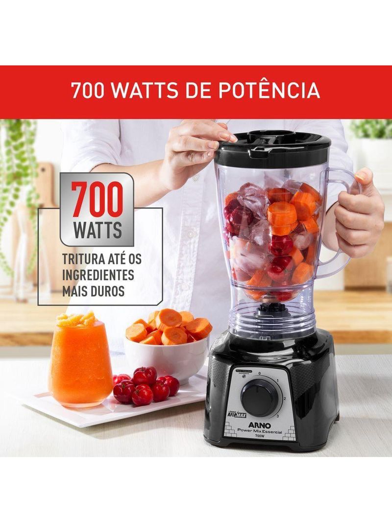 Liquidificador arno power mix essential lq19 700w jarra 2,4l 3 velocidades preto